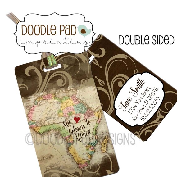 Map of Africa Luggage Tag Personalized Travel Tag | Etsy