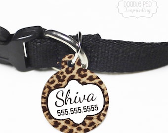 Etiqueta de identificación personalizada para collar de perro con estampado de leopardo para gato