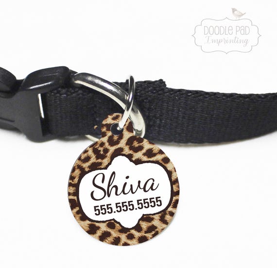 Leopard Print Cat Name Tag Custom Dog Collar ID Tag