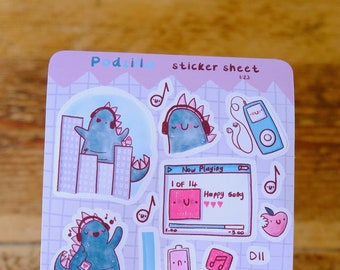 Cute chubby Podzilla planner stickers sheet - apple iPod - fantasy - sci-fi - Godzilla - Kawaii