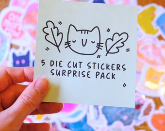 Surprise Pack of 5 die cut vinyl Stickers, bundle of glossy, waterproof stickers - 1 holographic sticker guaranteed.