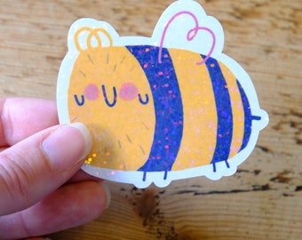 Cute Bumble Bee Vinyl Sticker | Kawaii Stickers, holographic glitter Stickers | Cute Vinyl Sticker, planner stickers, laptop sticker decal