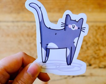 Grey cute cat glossy Vinyl Sticker | Kawaii Stickers | Cute Vinyl Sticker, planner stickers, laptop sticker decal