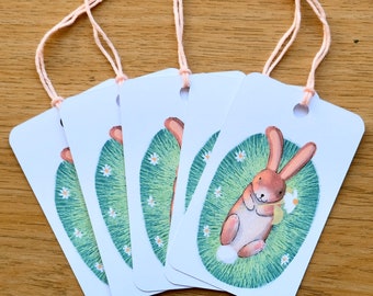 cute easter bunny present gift tags. high quality thick card stock and cotton. pack of 5