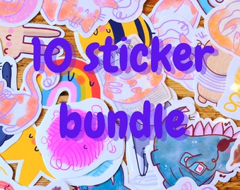 10 die cut vinyl Sticker bundle, choose your own bundle of glossy, waterproof stickers - up to 4 holographic stickers.