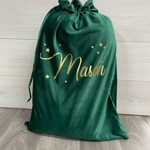 Personalised Christmas Sack & Stocking, Velvet Sack, Velvet Stocking, Emerald Green, Burgundy, Grey, Red