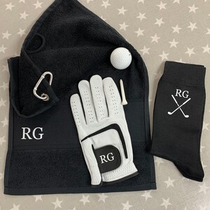 Personalised golf set, personalised golf glove, personalised golf socks, personalised golf towel, golfer gift, fathers dad gift, grandad