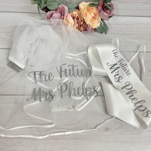 Hen Party Veil, Personalised Veil, Personalised Sash, White Sash, Bride to be, Future Mrs, Bridal Shower, Bride to be gift