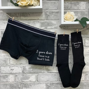 Calzoncillos y calcetines de 2º aniversario personalizados para aniversarios de algodón, boxers para hombre, boxers personalizados, 2º aniversario, regalo de marido