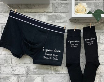 2nd Anniversary boxers and socks personalised for cotton anniversaries, mens boxers, personalised boxers, 2nd anniversary, husband gift