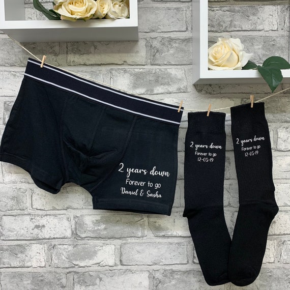 2nd Anniversary Boxers and Socks Personalised for Cotton