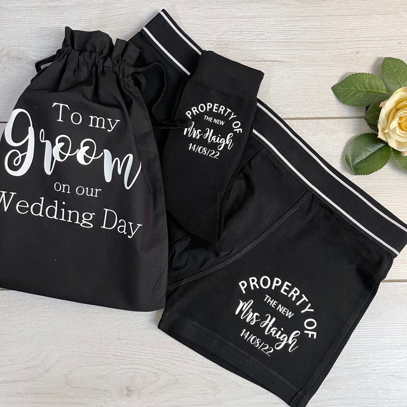 Personalised Groom boxers and socks, Groom Gift, Groom boxers, Wedding Boxers, Personalised Groom Gift, Wedding Socks, Property of the bride
