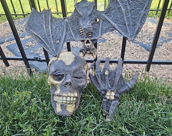 Mummified Prop Collection: Skull, Hand, Bat - Home Haunt Decor