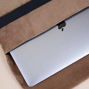 Laptoptasche • Cord • Patchwork • greigebraun •
