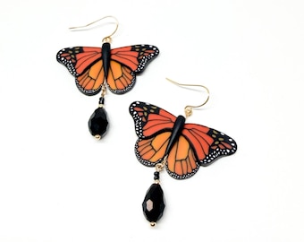 Monarchfalter Ohrringe: Polymer Clay Schmetterling Ohrhänger