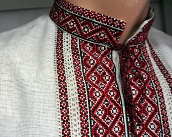 Totally handmade men's vyshyvanka. Cotton-linen embroidered shirt. Traditional Ukrainian clothing. Made in Ukraine gift