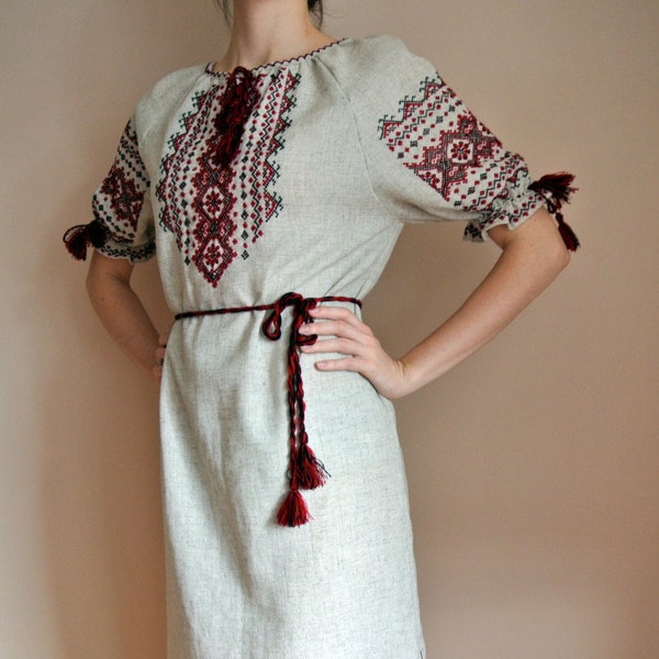 Totally handmade vyshyvanka dress. Ukrainian embroidery linen dress. Folk dress - Traditional clothing