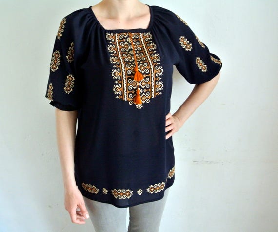 navy blue peasant top