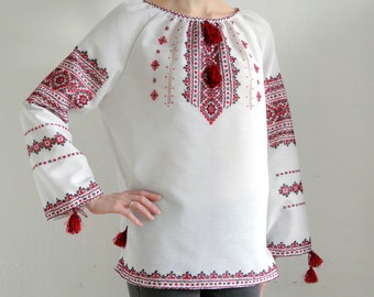 Vyshyvanka peasant blouse. Handmade embroidered blouse. Ukrainian embroidery vyshivanka shirt.