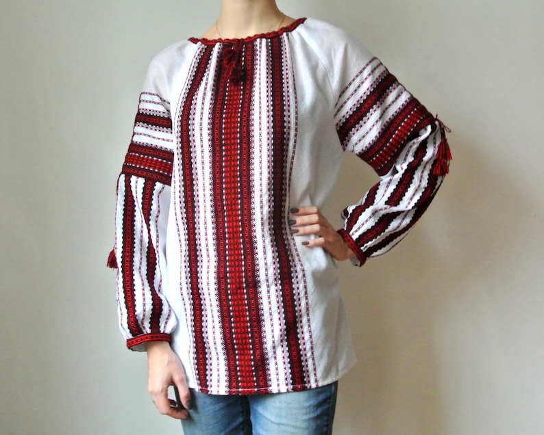 Ukrainian handwoven vyshyvanka blouse Bohemian embroidered blouse Handmade peasant blouse.