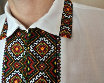 Hutsul style handmade vyshyvanka for men. Ukrainian embroidered shirt. Ukrainian clothing
