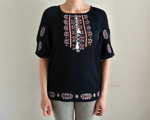 navy blue peasant top