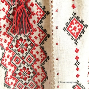 Völlig handgefertigte Vyshyvanka-Bluse. Traditionelle ukrainische Kleidung. Schwarz-rote Stickerei-Vyshivanka. Boho-Kleidung Bild 4