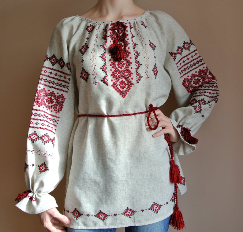 Totally handmade vyshyvanka blouse Traditional Ukrainian clothing Black and red embroidery vyshivanka. Boho clothing image 1