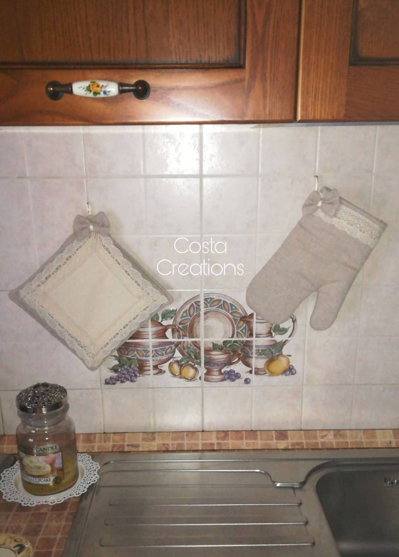 Shabby kitchen set, oven cover, pot holder, kitchen glove, oven cover, fabric oven cover, oven glove, country oven cover image 6