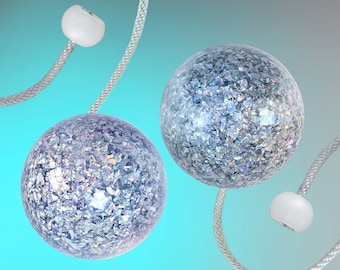 90mm air glitterbomb contact poi (pair) - unique silver holographic glitter day poi