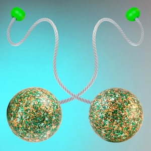90mm earth glitterbomb contact poi (pair) - unique green/gold, custom holographic glitter day poi w/ matching green knob