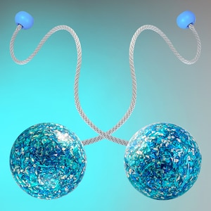 90mm water glitterbomb contact poi (pair) - unique blue/silver, custom holographic glitter day poi with matching knobs