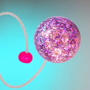 90mm love glitterbomb contact poi (single) - unieke roze/paars, aangepaste holografische glitterdag poi met bijpassende roze knop