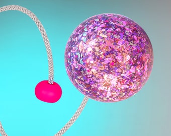 90mm love glitterbomb contact poi (single) - unique pink/purple, custom holographic glitter day poi w/ matching pink knob