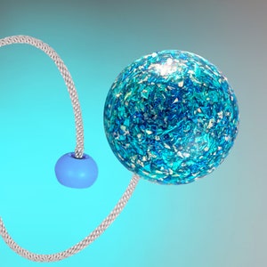 90mm water glitterbomb contact poi (single) - custom blue/silver holographic glitter day poi with matching blue knob