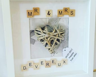personalised scrabble frame Mr /& Mrs wedding gift with diamonds and sparkle