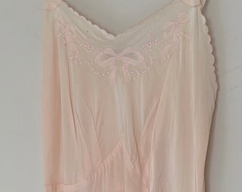 60s bow pale pink slip •xs• coquette