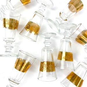 50s stemmed aperitif gold glass set (3)•floral design•