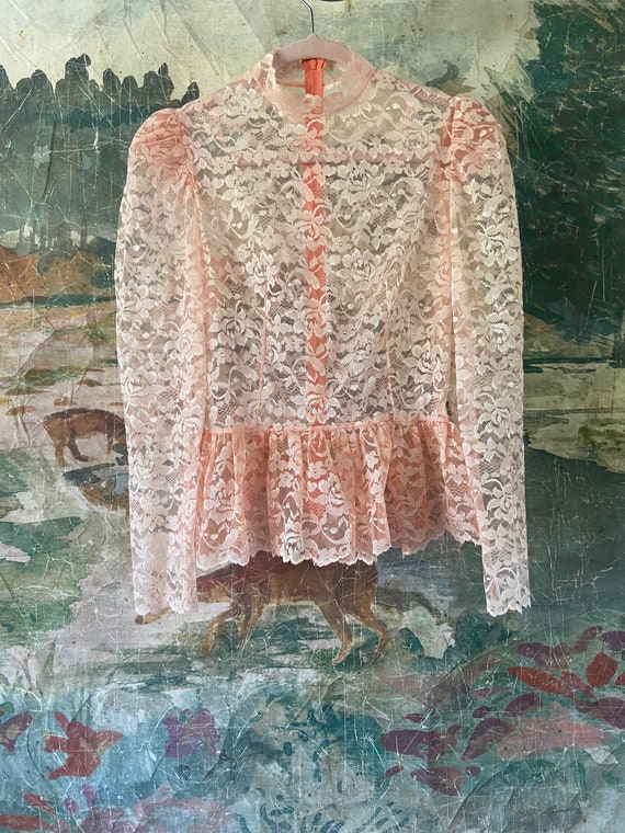 80s pink lace blouse• s/m• - image 5