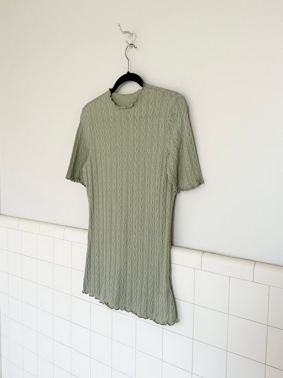 90s sage green cable knit blouse• medium• - image 3