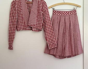 1990s Gingham Bolero & Shorts Set • sm/med•