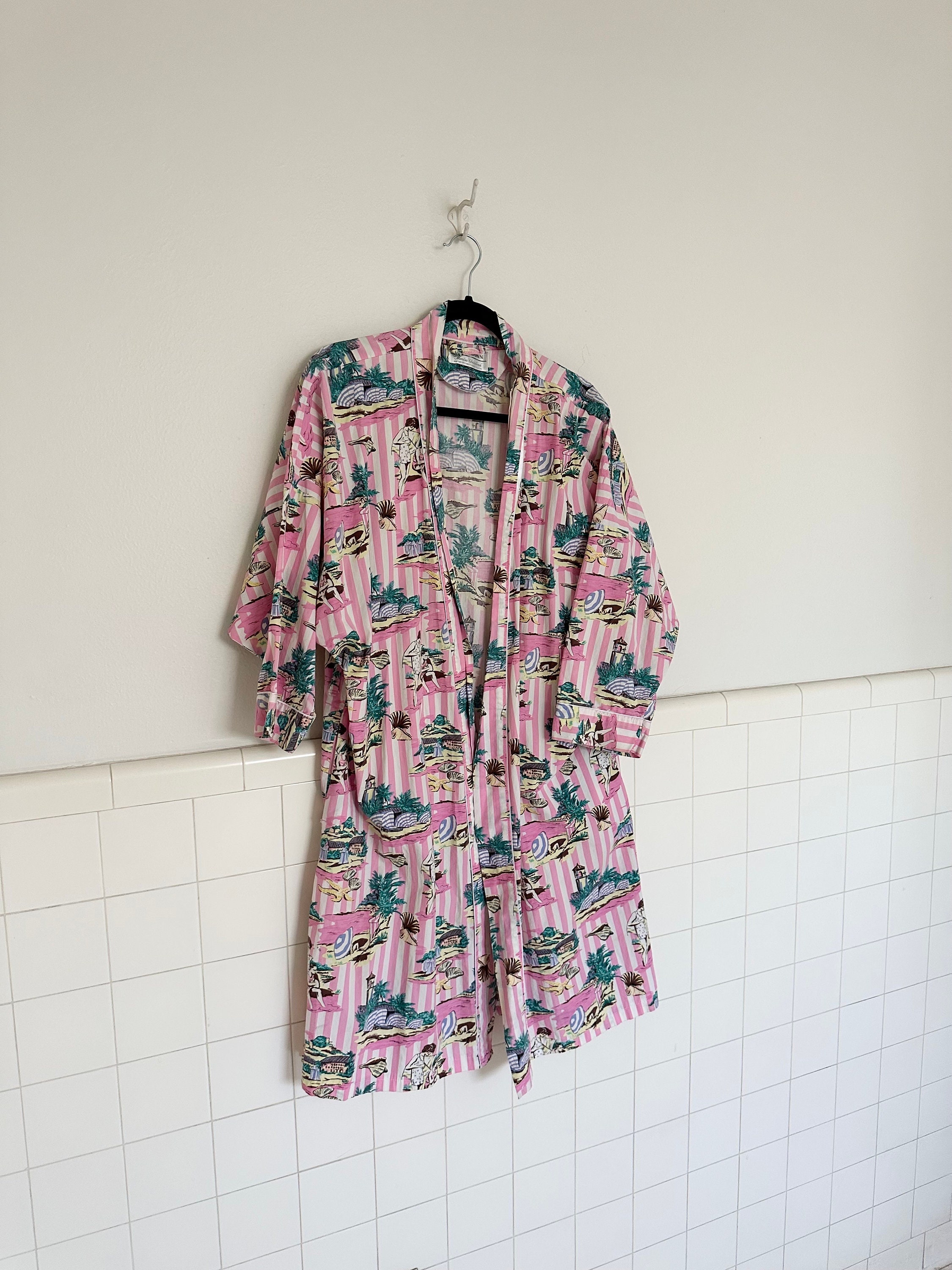 80s  striped novelty print robe