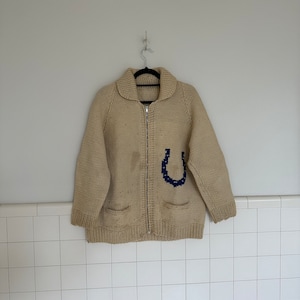 VTG DEADSTOCK WOOL COWICHAN CARDIGAN NATIVE CANADIAN KNIT ROCKABILLY 42” (38) S