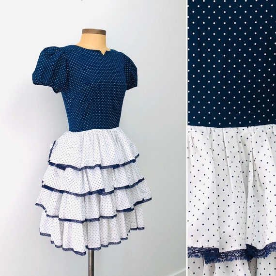 80s Swiss Dot Square Dance Dress •small•