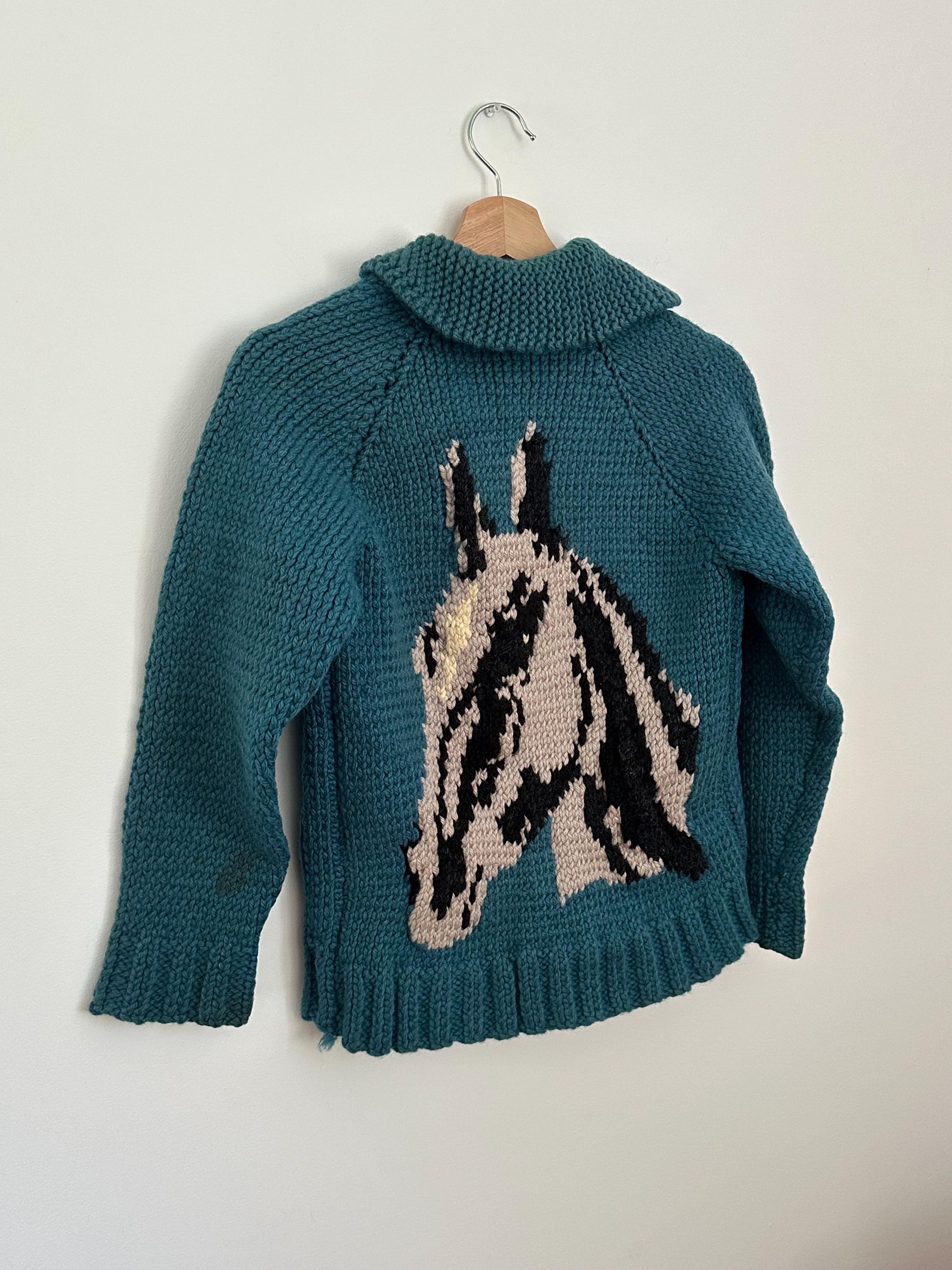 vintage カウチンセーター ニット 馬柄 ジップ 60s 古着 海外買付、60s カウチンセーター 馬柄 カウチンセーター 馬柄