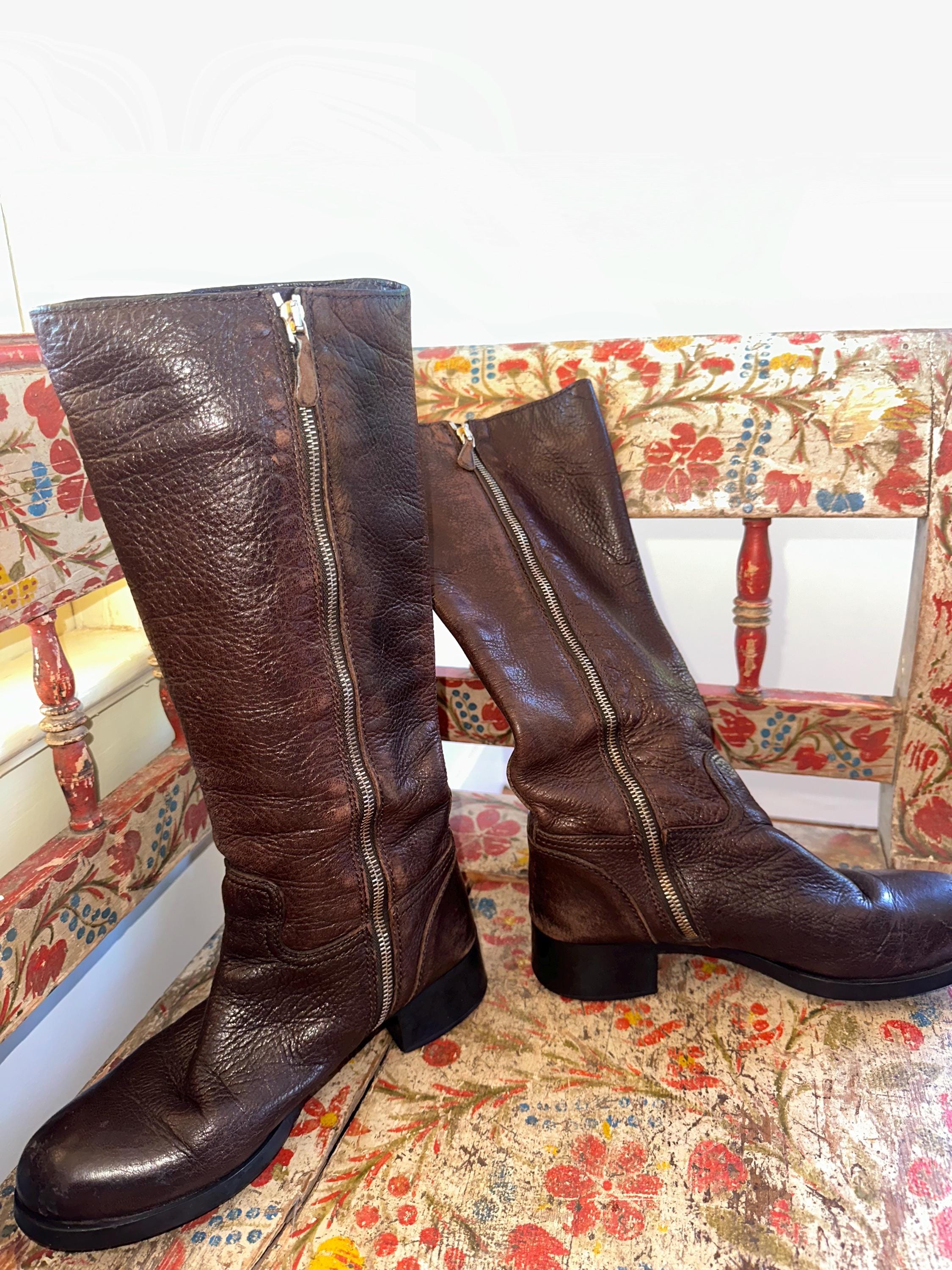 90s PRADA SPORT Brown Leather Riding Boots •7.5• - Etsy