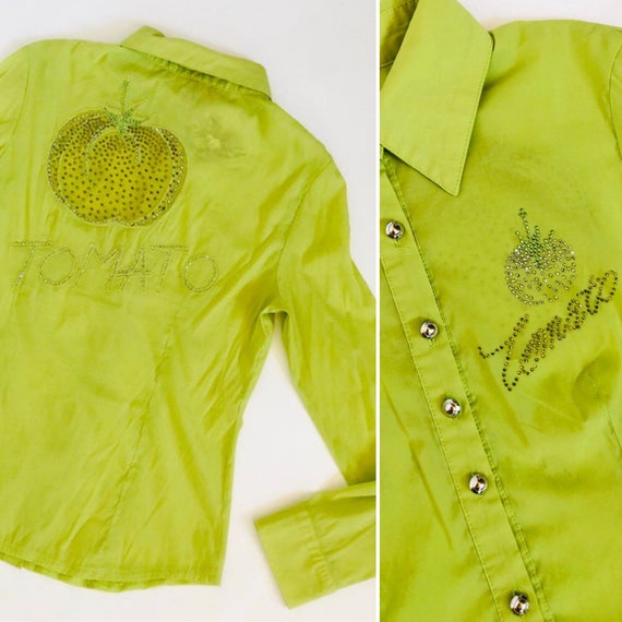 y2k Sheer Rhinestone Tomato Blouse• medium•