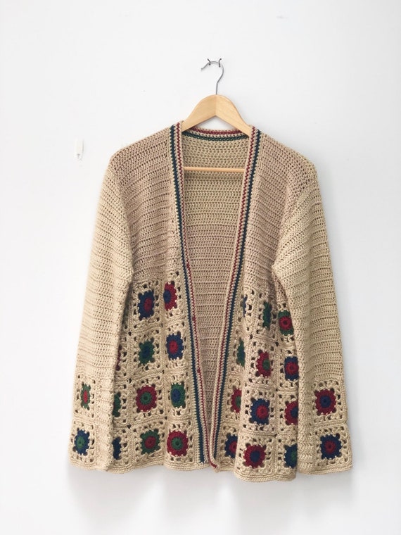 70s Grandma Square Cardigan -Crochet - image 6