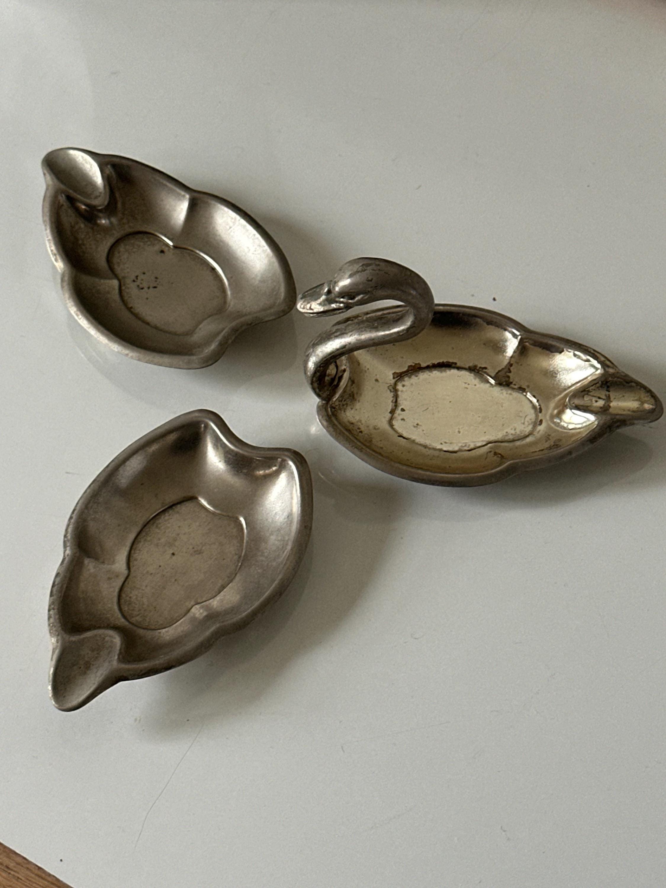 Vintage – Cendrier / Vide-poche En Étain – Forme Cygne – Déco Rétro