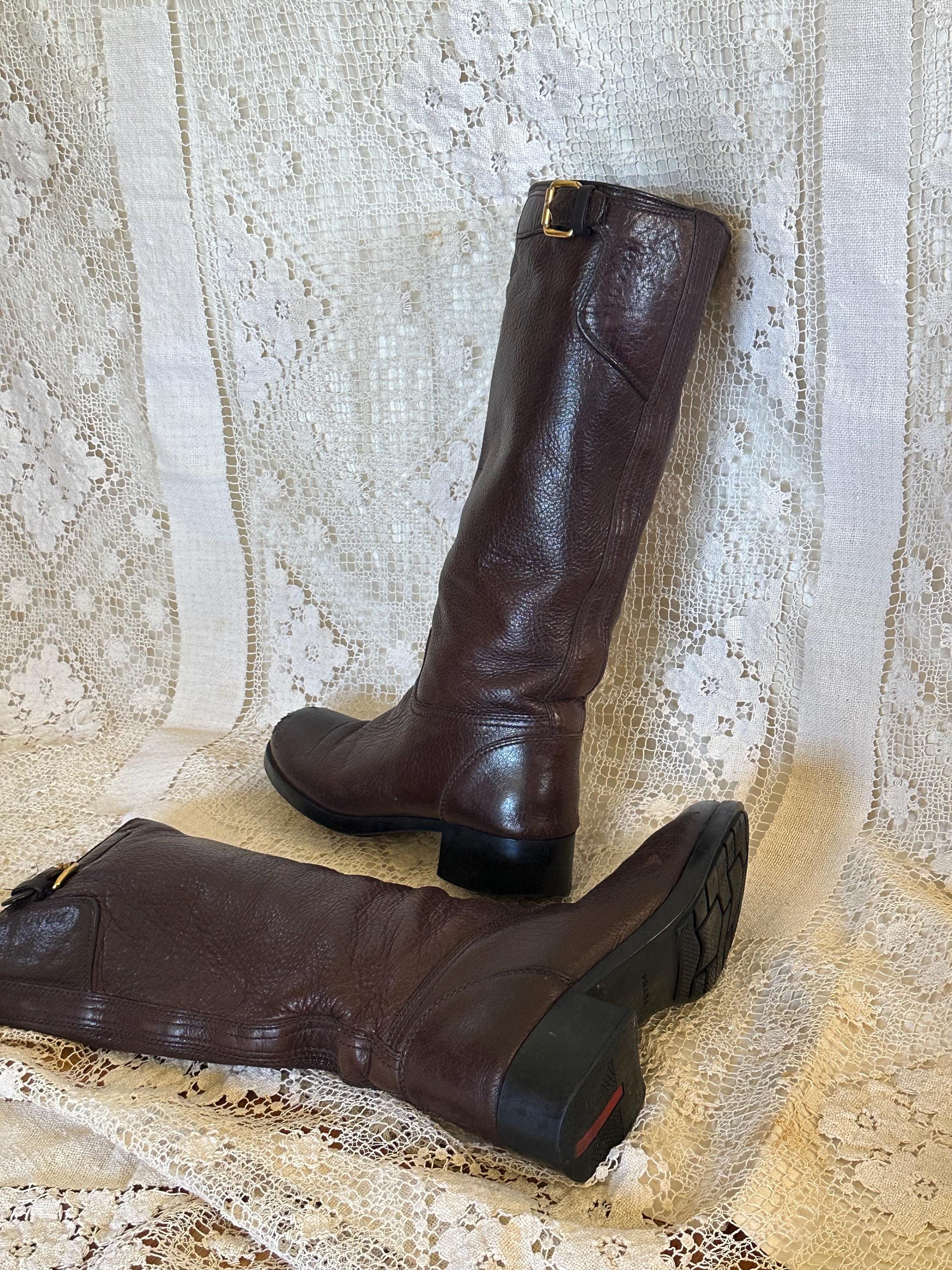 90s PRADA SPORT Brown Leather Riding Boots •7.5• - Etsy